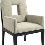 Gwendolyn Linen Textured Fabric Upholstered Dining Arm Chair in Green