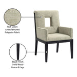 Gwendolyn Linen Textured Fabric Upholstered Dining Arm Chair in Green