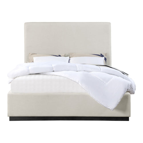 Alfie Linen Textured Fabric Upholstered Queen Bed in Beige