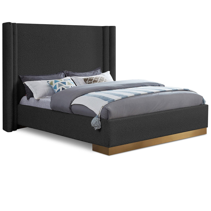 Halton Boucle Fabric Upholstered King Bed (3 Boxes) in Black