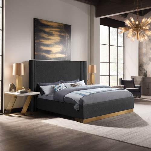 Halton Boucle Fabric Upholstered King Bed (3 Boxes) in Black