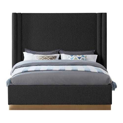 Halton Boucle Fabric Upholstered King Bed (3 Boxes) in Black