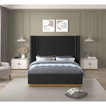 Halton Boucle Fabric Upholstered King Bed (3 Boxes) in Black