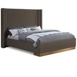 Halton Boucle Fabric Upholstered King Bed (3 Boxes) in Brown