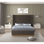 Halton Boucle Fabric Upholstered King Bed (3 Boxes) in Brown