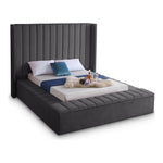 Kiki Velvet Upholstered King Bed (3 Boxes) in Grey