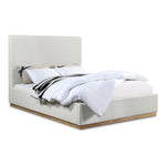 Alfie Linen Textured Fabric Upholstered Queen Bed in Cream