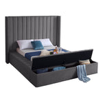 Kiki Velvet Upholstered King Bed (3 Boxes) in Grey