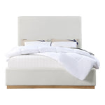 Alfie Linen Textured Fabric Upholstered Queen Bed in Cream