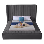 Kiki Velvet Upholstered King Bed (3 Boxes) in Grey