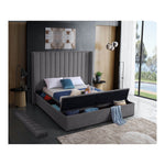 Kiki Velvet Upholstered King Bed (3 Boxes) in Grey