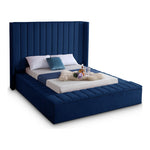 Kiki Velvet Upholstered King Bed (3 Boxes) in Navy
