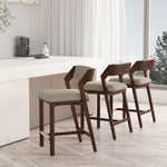 Patricia Wood Upholstered Counter Stool in Linen