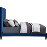 Harlie Velvet Upholstered King Bed in Navy