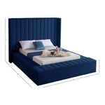 Kiki Velvet Upholstered King Bed (3 Boxes) in Navy
