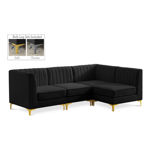 Alina 91" Velvet Upholstered 4pc. Modular Sectional in Black