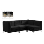 Alina 91" Velvet Upholstered 4pc. Modular Sectional in Black