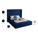 Kiki Velvet Upholstered King Bed (3 Boxes) in Navy