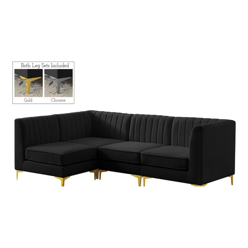 Alina 91" Velvet Upholstered 4pc. Modular Sectional in Black
