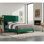 Harlie Velvet Upholstered Queen Bed in Green