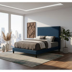 Harlie Velvet Upholstered Queen Bed in Navy