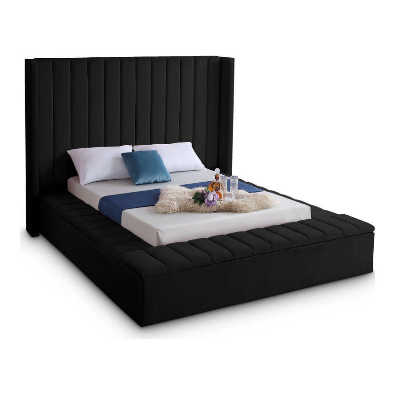 Kiki Velvet Upholstered Queen Bed (3 Boxes) in Black