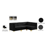 Alina 91" Velvet Upholstered 4pc. Modular Sectional in Black