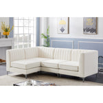 Alina 91" Velvet Upholstered 4pc. Modular Sectional in Cream
