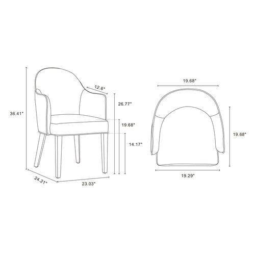 Hillman Vegan Leather and Velvet Wood Armchair in Light Gray
