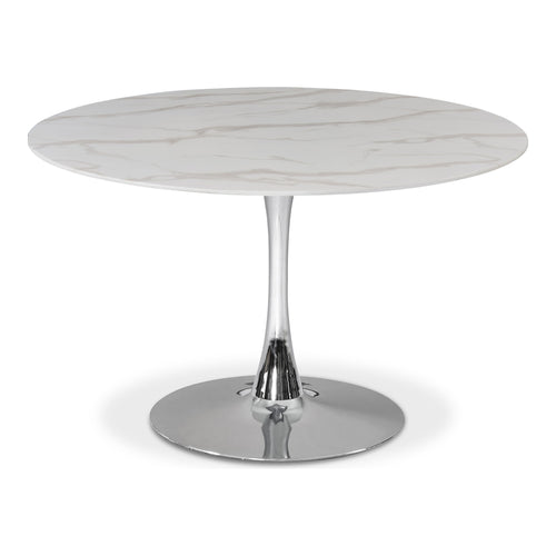 Holly 48" Marble Veneer Top And Metal Base Dining Table (3 Boxes) in Chrome