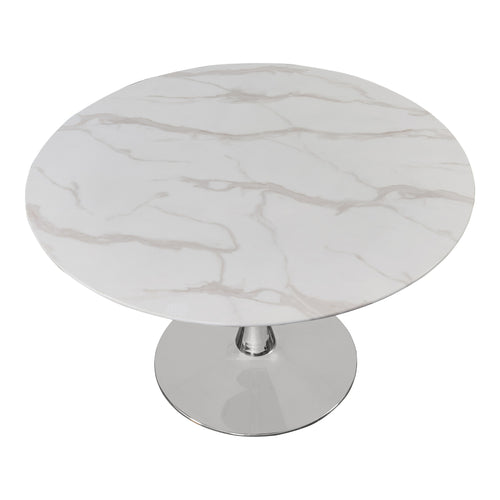 Holly 48" Marble Veneer Top And Metal Base Dining Table (3 Boxes) in Chrome