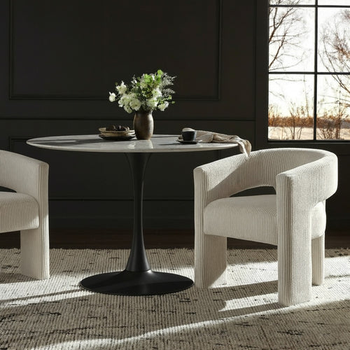 Holly 48" Marble Veneer Top And Metal Base Dining Table in Black