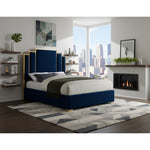 Hugo Velvet Upholstered King Bed in Navy