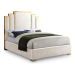 Hugo Velvet Upholstered Queen Bed in Cream