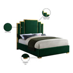 Hugo Velvet Upholstered Queen Bed in Green