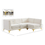 Alina 91" Velvet Upholstered 4pc. Modular Sectional in Cream