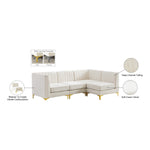 Alina 91" Velvet Upholstered 4pc. Modular Sectional in Cream