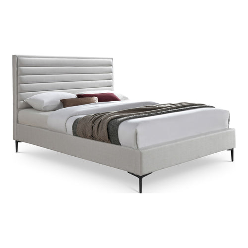 Hunter Linen Textured Fabric Upholstered King Bed in Cream