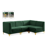 Alina 91" Velvet Upholstered 4pc. Modular Sectional in Green