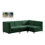 Alina 91" Velvet Upholstered 4pc. Modular Sectional in Green