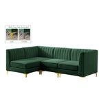 Alina 91" Velvet Upholstered 4pc. Modular Sectional in Green