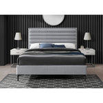Hunter Linen Textured Fabric Upholstered Queen Bed in Grey