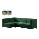 Alina 91" Velvet Upholstered 4pc. Modular Sectional in Green