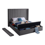 Kiki Velvet Upholstered Queen Bed (3 Boxes) in Grey