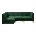Alina 91" Velvet Upholstered 4pc. Modular Sectional in Green