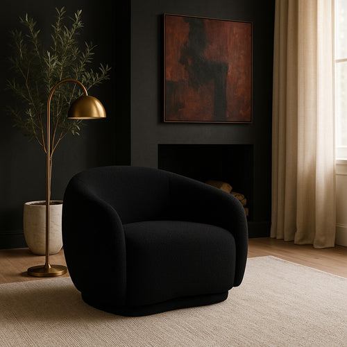 Hyde Boucle Fabric Upholstered Chair in Black