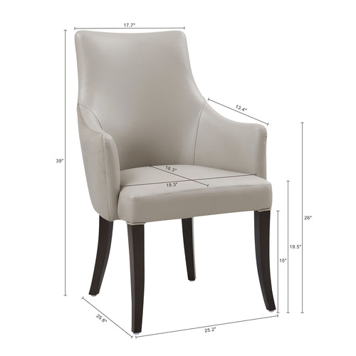 Connie Vegan Leather and Velvet Wood Armchair in Light Gray