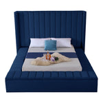Kiki Velvet Upholstered Queen Bed (3 Boxes) in Navy