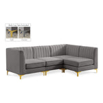 Alina 91" Velvet Upholstered 4pc. Modular Sectional in Grey