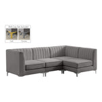 Alina 91" Velvet Upholstered 4pc. Modular Sectional in Grey